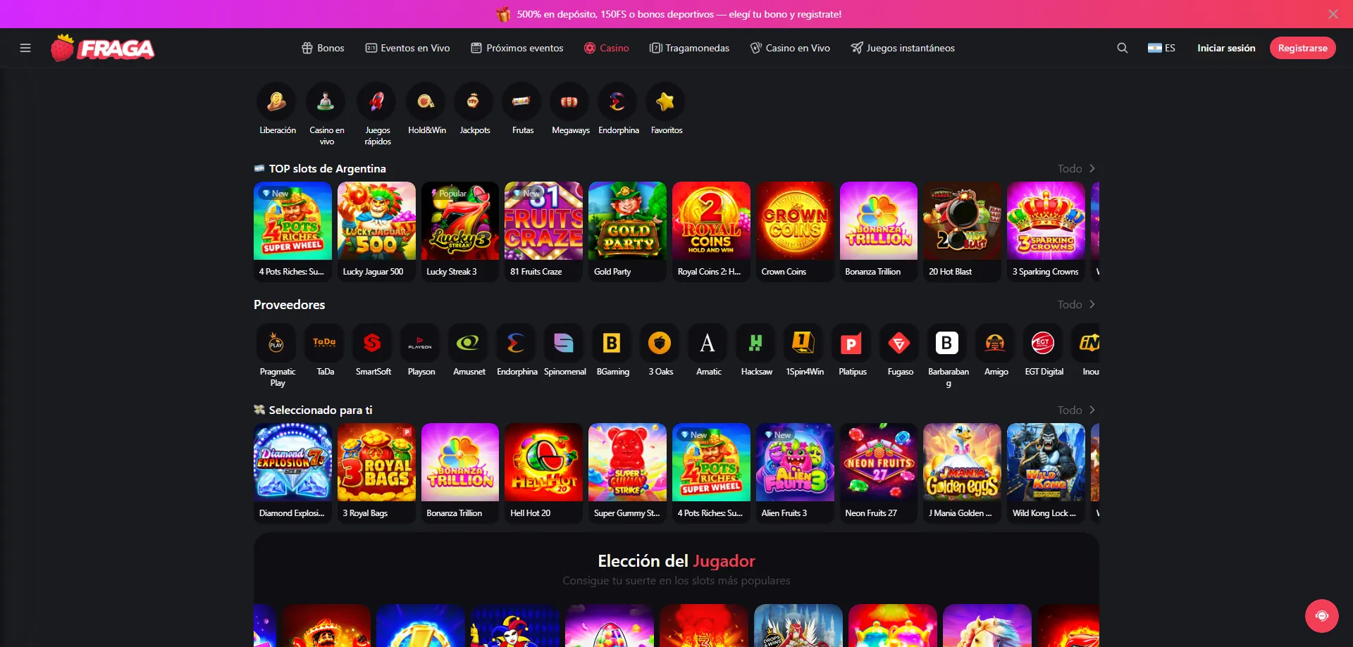 Tragamonedas en Fraga Casino — más de 6.000 títulos disponibles